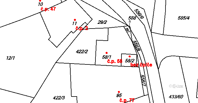 Kunčice 58 na parcele st. 58/1 v KÚ Kunčice u Nechanic, Katastrální mapa