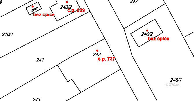 Březce 737, Štěpánov na parcele st. 242 v KÚ Březce, Katastrální mapa