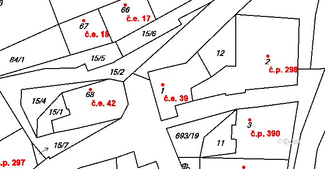 Vrbice 39, Mšené-lázně na parcele st. 1 v KÚ Vrbice u Mšeného-lázní, Katastrální mapa