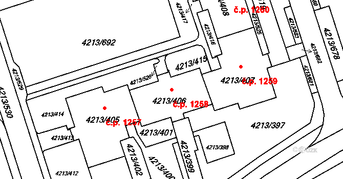 Lutyně 1258, Orlová na parcele st. 4213/406 v KÚ Horní Lutyně, Katastrální mapa