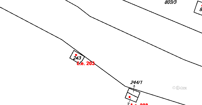 Senorady 203 na parcele st. 243 v KÚ Senorady, Katastrální mapa