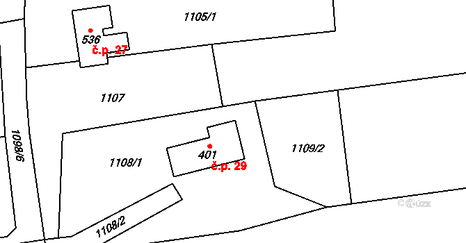 Křečovice 2.díl 29, Rovensko pod Troskami na parcele st. 401 v KÚ Křečovice pod Troskami, Katastrální mapa