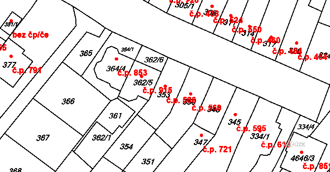 Tuřany 566, Brno na parcele st. 353 v KÚ Tuřany, Katastrální mapa