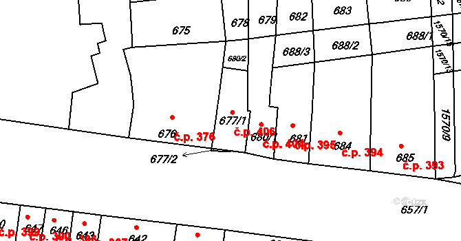 Komárov 406, Brno na parcele st. 677/1 v KÚ Komárov, Katastrální mapa