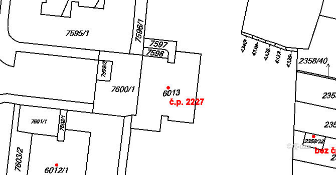 Líšeň 2227, Brno na parcele st. 6013 v KÚ Líšeň, Katastrální mapa