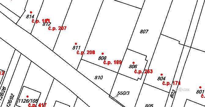 Lipůvka 189 na parcele st. 808 v KÚ Lipůvka, Katastrální mapa