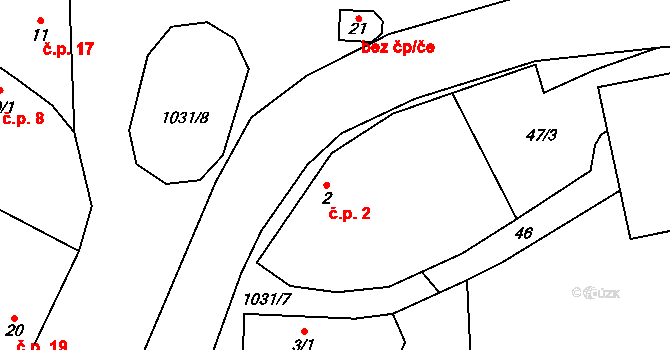 Čeraz 2, Vesce na parcele st. 2 v KÚ Čeraz, Katastrální mapa