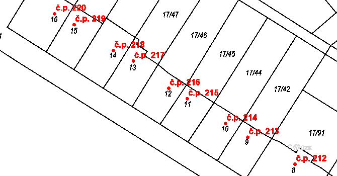 Svatava 216 na parcele st. 12 v KÚ Svatava, Katastrální mapa