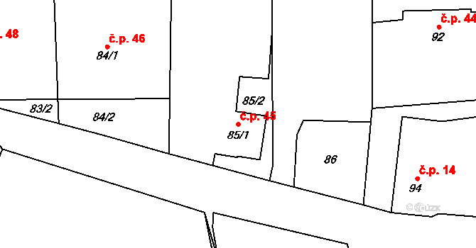 Puchlovice 45 na parcele st. 85/1 v KÚ Puchlovice, Katastrální mapa