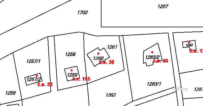 Slivenec 38, Praha na parcele st. 1260 v KÚ Slivenec, Katastrální mapa