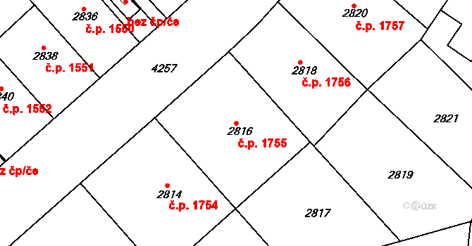 Dejvice 1755, Praha na parcele st. 2816 v KÚ Dejvice, Katastrální mapa