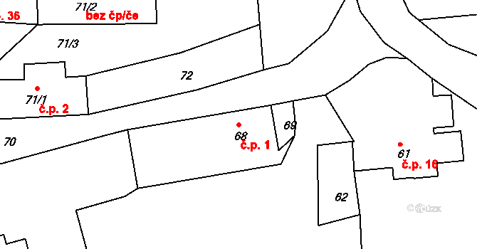 Horčápsko 1 na parcele st. 68 v KÚ Horčápsko, Katastrální mapa