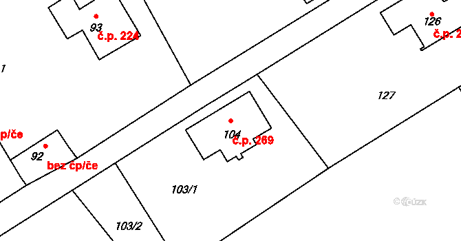Rumburk 2-Horní Jindřichov 269, Rumburk na parcele st. 104 v KÚ Horní Jindřichov, Katastrální mapa