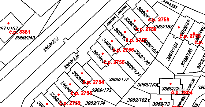 Česká Lípa 2755 na parcele st. 3969/65 v KÚ Česká Lípa, Katastrální mapa