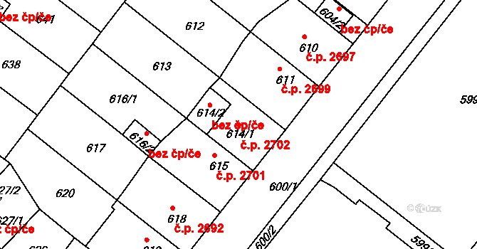 Chomutov 2702 na parcele st. 614/1 v KÚ Chomutov II, Katastrální mapa