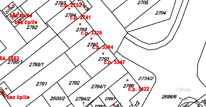 Chomutov 3347 na parcele st. 2793 v KÚ Chomutov II, Katastrální mapa