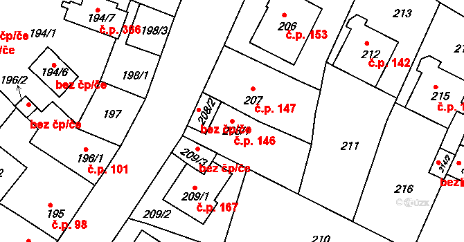 Pražské Předměstí 146, Bílina na parcele st. 208/1 v KÚ Bílina, Katastrální mapa