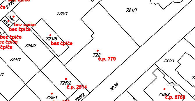 Předměstí 779, Opava na parcele st. 722 v KÚ Opava-Předměstí, Katastrální mapa