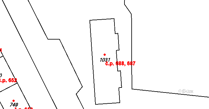 Rotava 687,688 na parcele st. 1031 v KÚ Rotava, Katastrální mapa