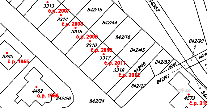 Česká Třebová 2011 na parcele st. 3317 v KÚ Česká Třebová, Katastrální mapa