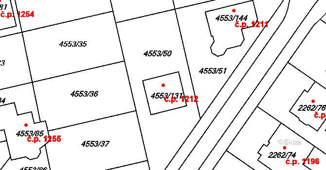 Hustopeče 1212 na parcele st. 4553/131 v KÚ Hustopeče u Brna, Katastrální mapa