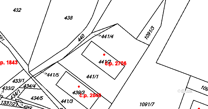 Rožnov pod Radhoštěm 2706 na parcele st. 441/2 v KÚ Tylovice, Katastrální mapa