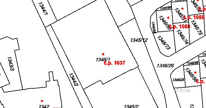 Šluknov 1037 na parcele st. 1345/1 v KÚ Šluknov, Katastrální mapa