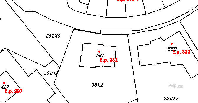Týn 332, Třebíč na parcele st. 567 v KÚ Týn u Třebíče, Katastrální mapa