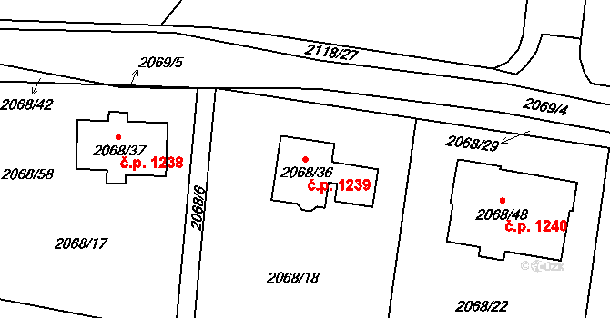 Liberec XIV-Ruprechtice 1239, Liberec na parcele st. 2068/36 v KÚ Ruprechtice, Katastrální mapa
