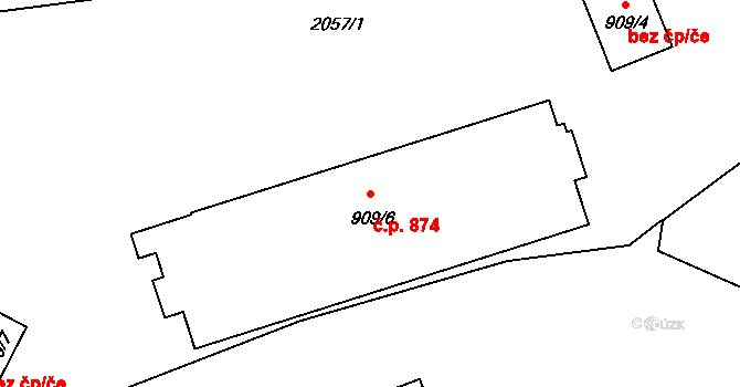 Milevsko 874 na parcele st. 909/6 v KÚ Milevsko, Katastrální mapa