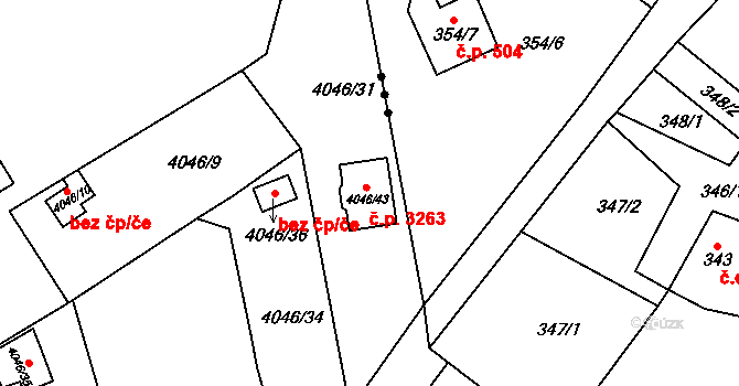 Teplice 3263 na parcele st. 4046/43 v KÚ Teplice, Katastrální mapa