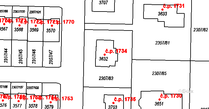 Slaný 1734 na parcele st. 3632 v KÚ Slaný, Katastrální mapa