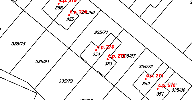 Tachlovice 273 na parcele st. 354 v KÚ Tachlovice, Katastrální mapa