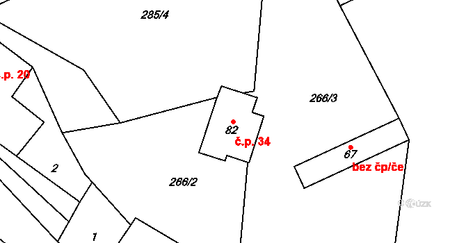 Cibotín 34, Česká Bělá na parcele st. 82 v KÚ Cibotín, Katastrální mapa