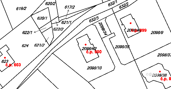 Libušín 900 na parcele st. 2098/42 v KÚ Libušín, Katastrální mapa