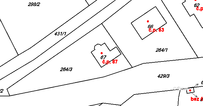 Přední Výtoň 87 na parcele st. 67 v KÚ Frydava, Katastrální mapa