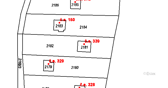 Veverská Bítýška 339 na parcele st. 2181 v KÚ Veverská Bítýška, Katastrální mapa
