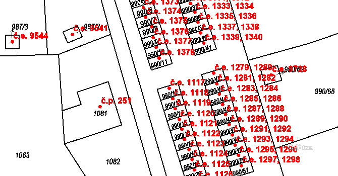 Děčín III-Staré Město 1117, Děčín na parcele st. 990/12 v KÚ Děčín-Staré Město, Katastrální mapa