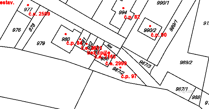 Rudolice 2999, Most na parcele st. 986 v KÚ Rudolice nad Bílinou, Katastrální mapa