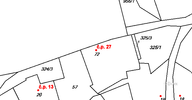 Růžená 27, Chyšky na parcele st. 72 v KÚ Nosetín, Katastrální mapa