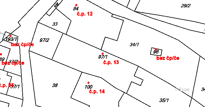 Polichno 13, Luhačovice na parcele st. 97/1 v KÚ Polichno, Katastrální mapa