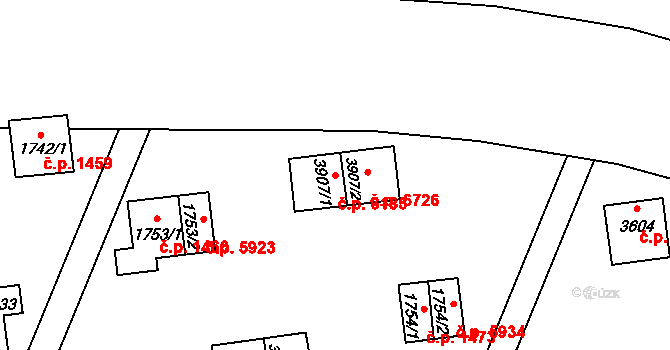 Zlín 3185 na parcele st. 3907/1 v KÚ Zlín, Katastrální mapa