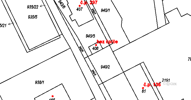 Hrabišín 42734908 na parcele st. 408 v KÚ Hrabišín, Katastrální mapa