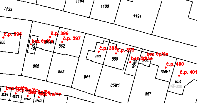 Vítkov 398 na parcele st. 860 v KÚ Vítkov, Katastrální mapa