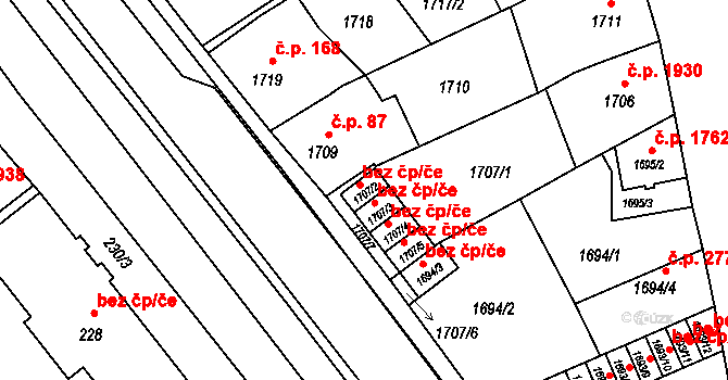 Opava 43816908 na parcele st. 1707/2 v KÚ Opava-Předměstí, Katastrální mapa