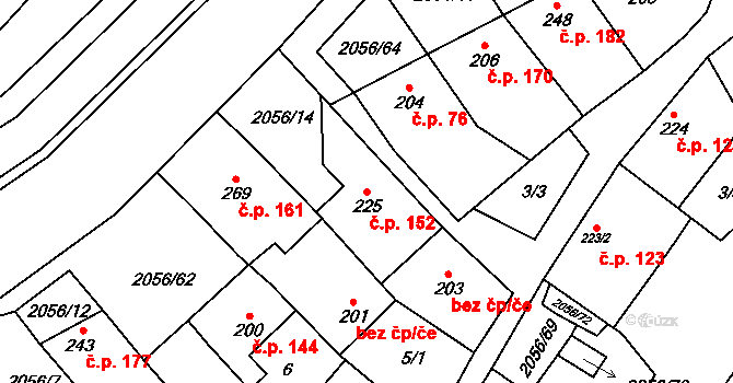 Brankovice 152 na parcele st. 225 v KÚ Brankovice, Katastrální mapa