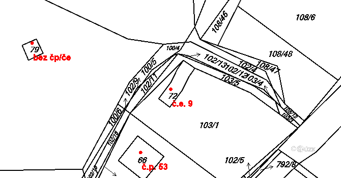 Habartice 9, Klatovy na parcele st. 72 v KÚ Habartice u Obytců, Katastrální mapa