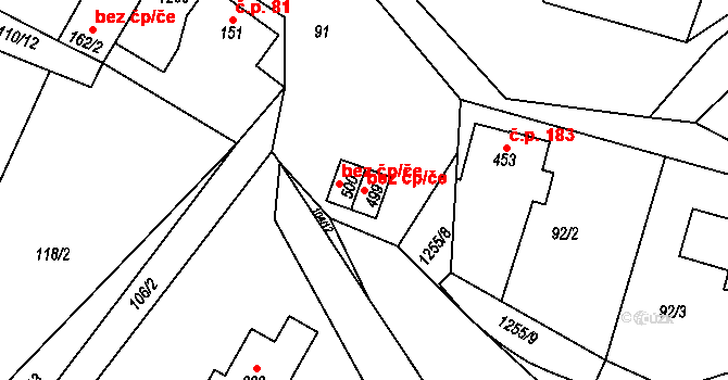 Hrdlořezy 45303908 na parcele st. 499 v KÚ Hrdlořezy u Mladé Boleslavi, Katastrální mapa