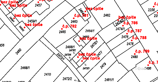 Krnov 45627908 na parcele st. 2466/2 v KÚ Krnov-Horní Předměstí, Katastrální mapa