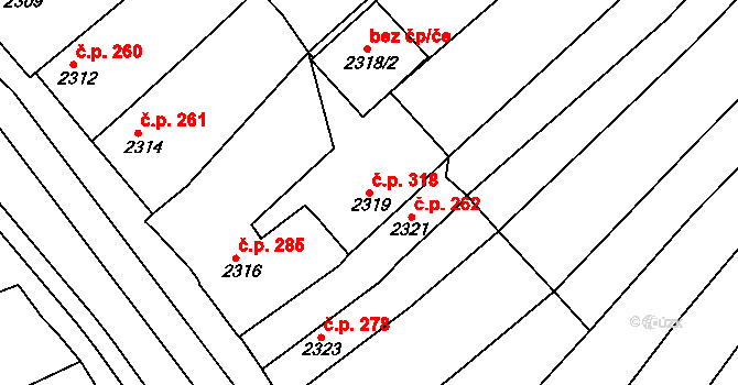 Vlčnov 318 na parcele st. 2319 v KÚ Vlčnov, Katastrální mapa
